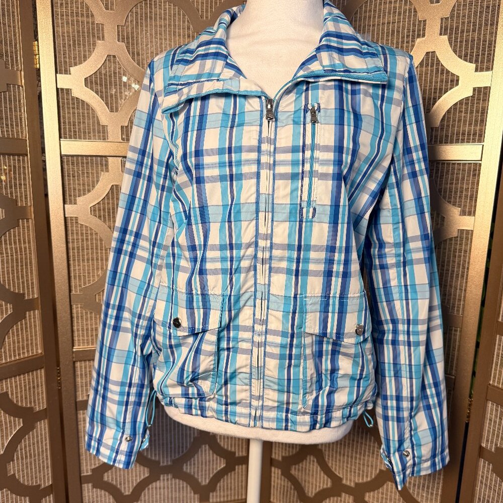 Ralph Lauren Lauren Active Womens Plaid Jacket Blue Lightweight Zip Coat Size M